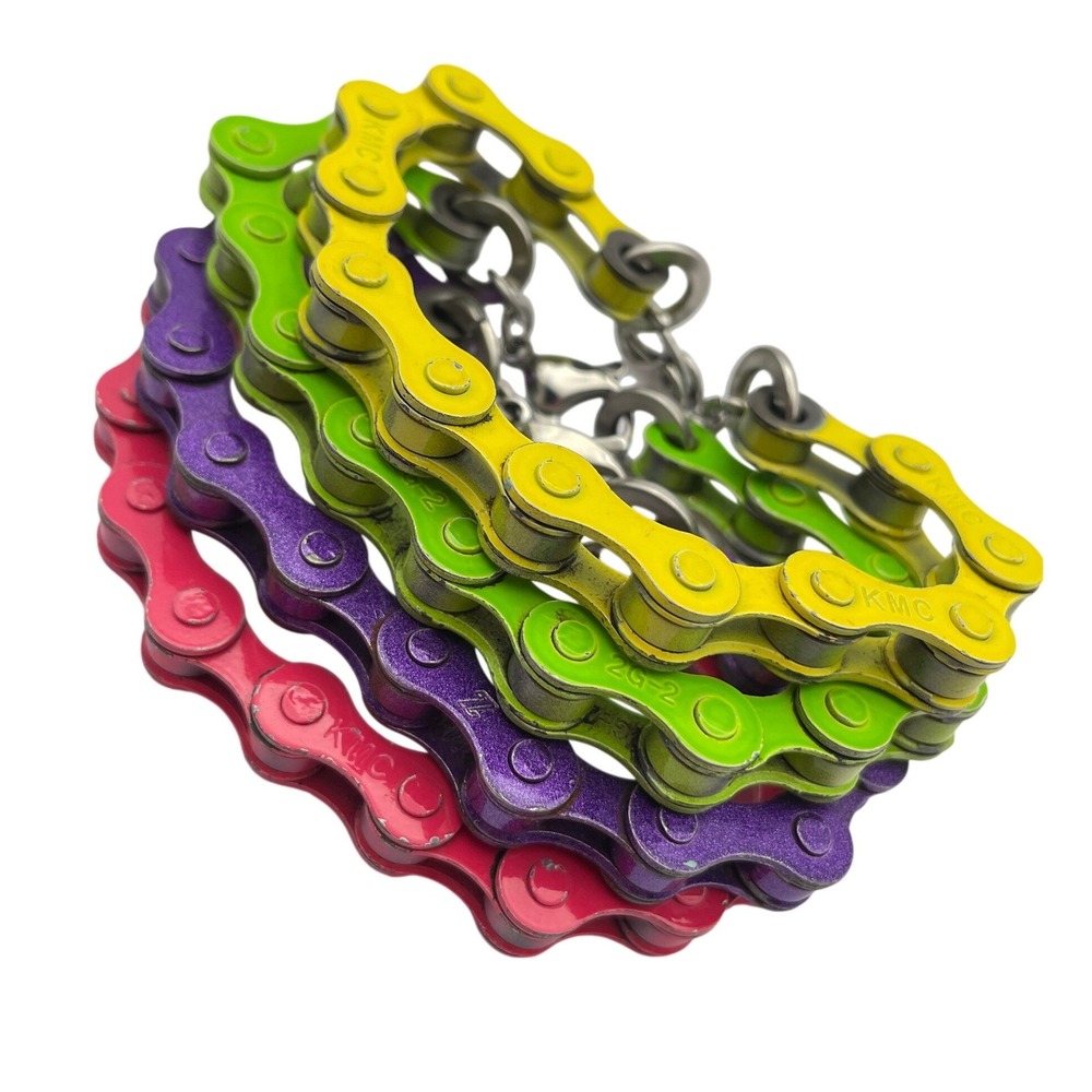 Neon Bike Chain Bracelet Stack Bundle 80s 90s Biker Cyclist Jewelry Gift Unisex